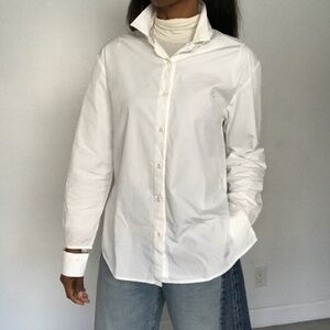 RECTO WOMENS SHIRT WHITE POPLIN CUTOUT LONG SLEEVE BUTTON SMALL